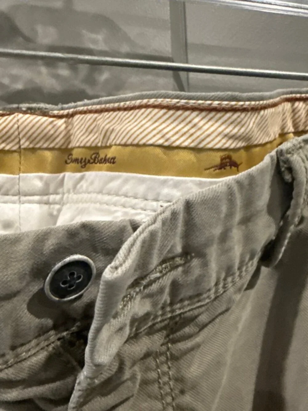 Tommy Bahama Mens Shorts Size 35 Green/Gray Chino Flat Front Pocket Casual